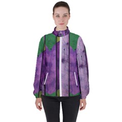 Wood Wall Heart Purple Green High Neck Windbreaker (women)