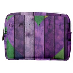 Wood Wall Heart Purple Green Make Up Pouch (medium)