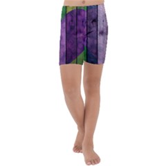 Wood Wall Heart Purple Green Kids  Lightweight Velour Capri Yoga Leggings by snowwhitegirl