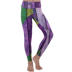 Wood Wall Heart Purple Green Kids  Lightweight Velour Classic Yoga Leggings by snowwhitegirl