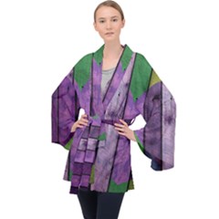 Wood Wall Heart Purple Green Velvet Kimono Robe