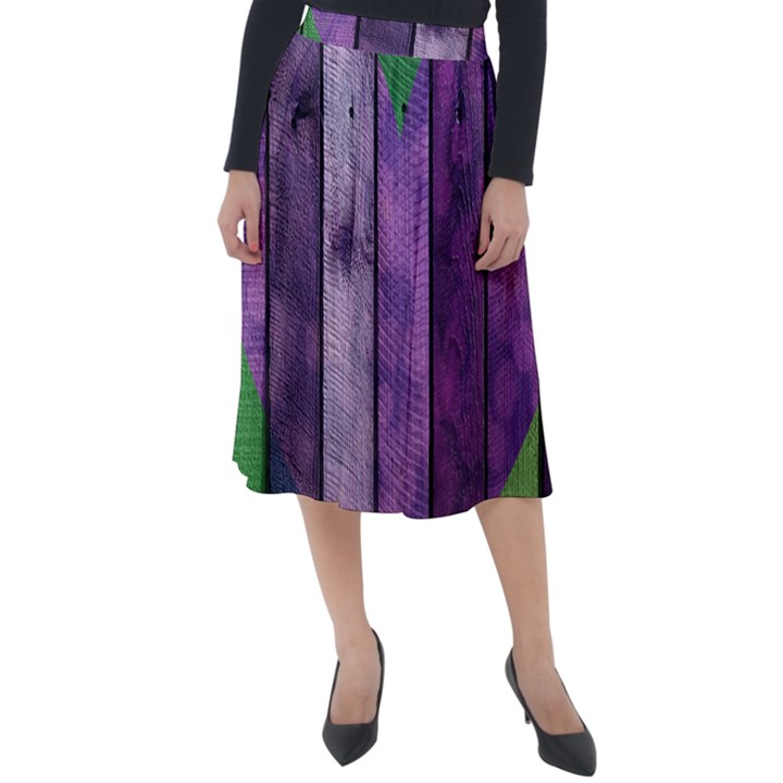 Wood Wall Heart Purple Green Classic Velour Midi Skirt 