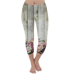 Floral Wood Wall Capri Winter Leggings  by snowwhitegirl