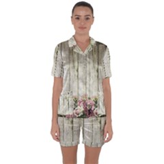 Floral Wood Wall Satin Short Sleeve Pyjamas Set by snowwhitegirl