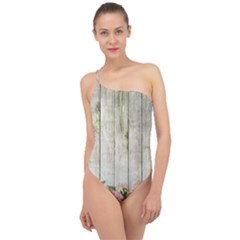 Floral Wood Wall Classic One Shoulder Swimsuit by snowwhitegirl