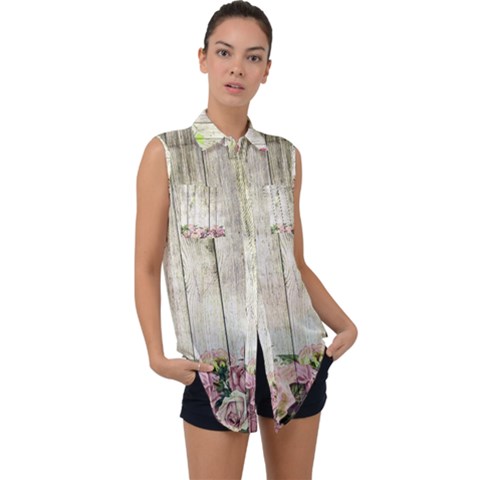 Floral Wood Wall Sleeveless Chiffon Button Shirt by snowwhitegirl