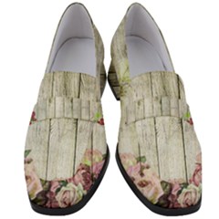 Floral Wood Wall Women s Chunky Heel Loafers