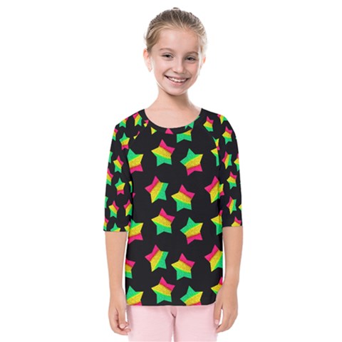 Ombre Glitter Pink Green Star Pat Kids  Quarter Sleeve Raglan Tee by snowwhitegirl