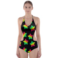 Ombre Glitter Pink Green Star Pat Cut-out One Piece Swimsuit by snowwhitegirl