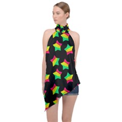 Ombre Glitter Pink Green Star Pat Halter Asymmetric Satin Top by snowwhitegirl