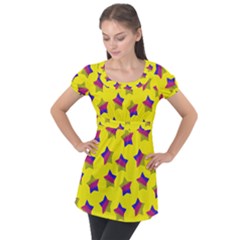 Ombre Glitter  Star Pattern Puff Sleeve Tunic Top