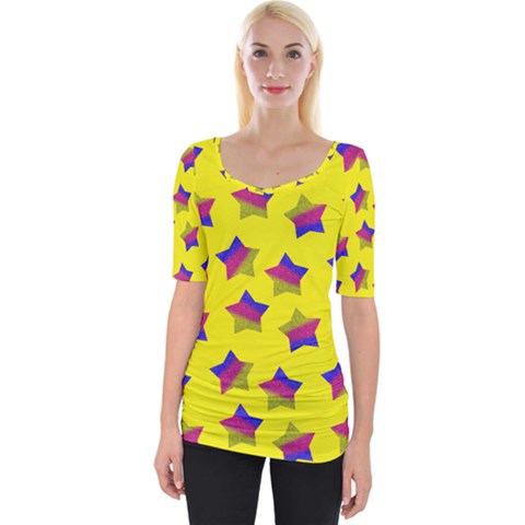 Ombre Glitter  Star Pattern Wide Neckline Tee by snowwhitegirl