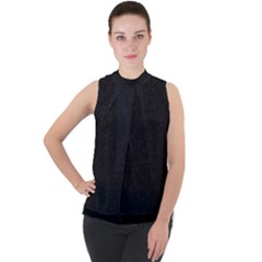 Black Glitter Mock Neck Chiffon Sleeveless Top by snowwhitegirl