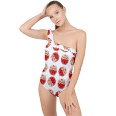 Kawaii Jam Jar Pattern Frilly One Shoulder Swimsuit by snowwhitegirl