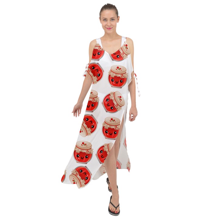 Kawaii Jam Jar Pattern Maxi Chiffon Cover Up Dress