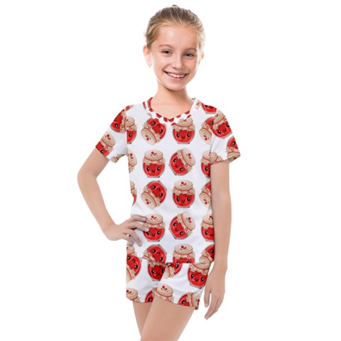 Kawaii Jam Jar Pattern Kids  Mesh Tee And Shorts Set by snowwhitegirl