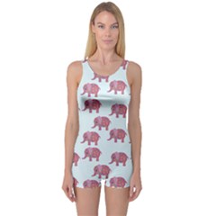 Pink Flower Elephant One Piece Boyleg Swimsuit by snowwhitegirl