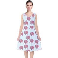 Pink Flower Elephant V-neck Midi Sleeveless Dress  by snowwhitegirl