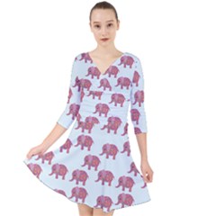 Pink Flower Elephant Quarter Sleeve Front Wrap Dress by snowwhitegirl