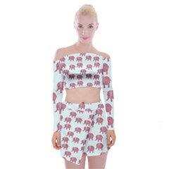 Pink Flower Elephant Off Shoulder Top With Mini Skirt Set by snowwhitegirl