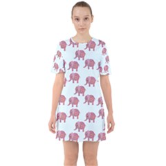 Pink Flower Elephant Sixties Short Sleeve Mini Dress by snowwhitegirl