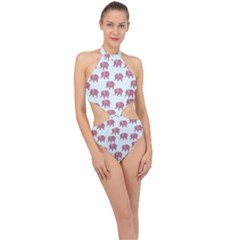 Pink Flower Elephant Halter Side Cut Swimsuit