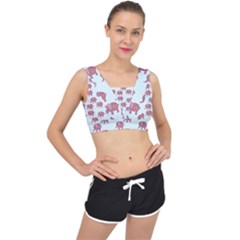 Pink Flower Elephant V-back Sports Bra by snowwhitegirl