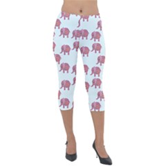 Pink Flower Elephant Lightweight Velour Capri Leggings  by snowwhitegirl