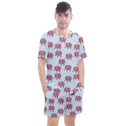 Pink Flower Elephant Men s Mesh Tee And Shorts Set by snowwhitegirl