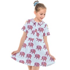 Pink Flower Elephant Kids  Short Sleeve Shirt Dress by snowwhitegirl