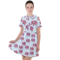 Pink Flower Elephant Short Sleeve Shoulder Cut Out Dress 