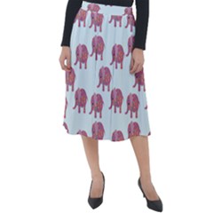 Pink Flower Elephant Classic Velour Midi Skirt 