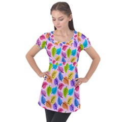 Colorful Leaves Puff Sleeve Tunic Top