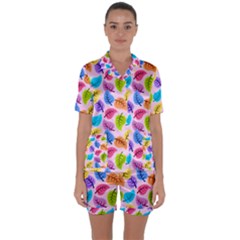 Colorful Leaves Satin Short Sleeve Pyjamas Set by snowwhitegirl