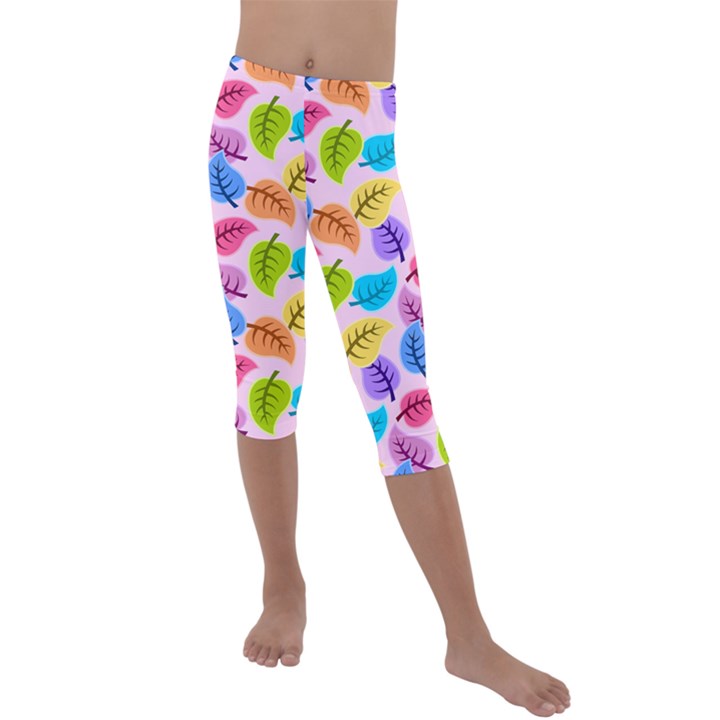 Colorful Leaves Kids  Lightweight Velour Capri Leggings 