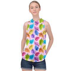 Colorful Leaves High Neck Satin Top