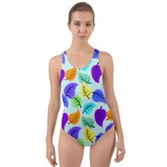 Colorful Leaves Blue Cut-out Back One Piece Swimsuit by snowwhitegirl