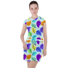 Colorful Leaves Blue Drawstring Hooded Dress by snowwhitegirl