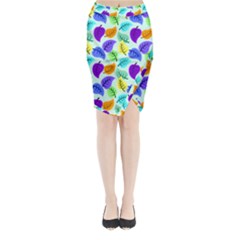 Colorful Leaves Blue Midi Wrap Pencil Skirt by snowwhitegirl