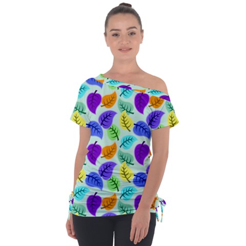 Colorful Leaves Blue Tie-up Tee by snowwhitegirl