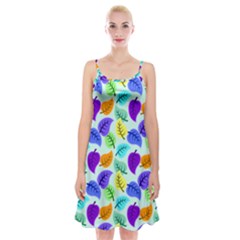 Colorful Leaves Blue Spaghetti Strap Velvet Dress by snowwhitegirl