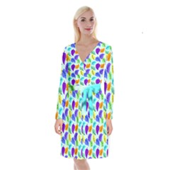 Colorful Leaves Blue Long Sleeve Velvet Front Wrap Dress by snowwhitegirl