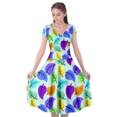 Colorful Leaves Blue Cap Sleeve Wrap Front Dress by snowwhitegirl