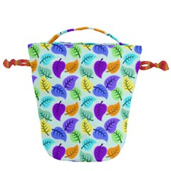 Colorful Leaves Blue Drawstring Bucket Bag by snowwhitegirl