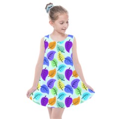 Colorful Leaves Blue Kids  Summer Dress by snowwhitegirl