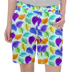 Colorful Leaves Blue Pocket Shorts