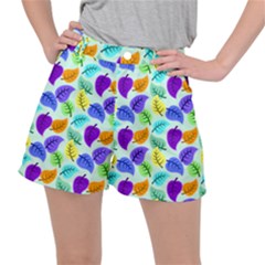 Colorful Leaves Blue Stretch Ripstop Shorts by snowwhitegirl