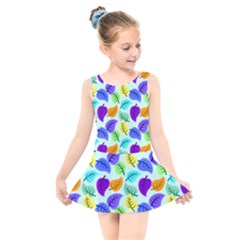 Colorful Leaves Blue Kids  Skater Dress Swimsuit by snowwhitegirl