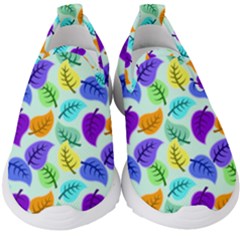 Colorful Leaves Blue Kids  Slip On Sneakers