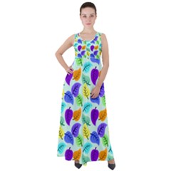 Colorful Leaves Blue Empire Waist Velour Maxi Dress